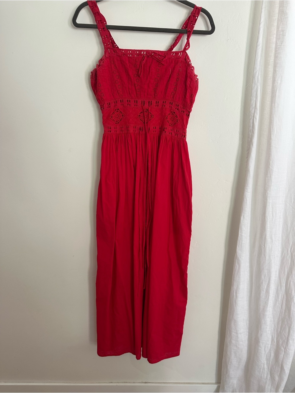 Christy Dawn Larissa cherry Red Eyelet Maxi Dress with Crochet Bodice